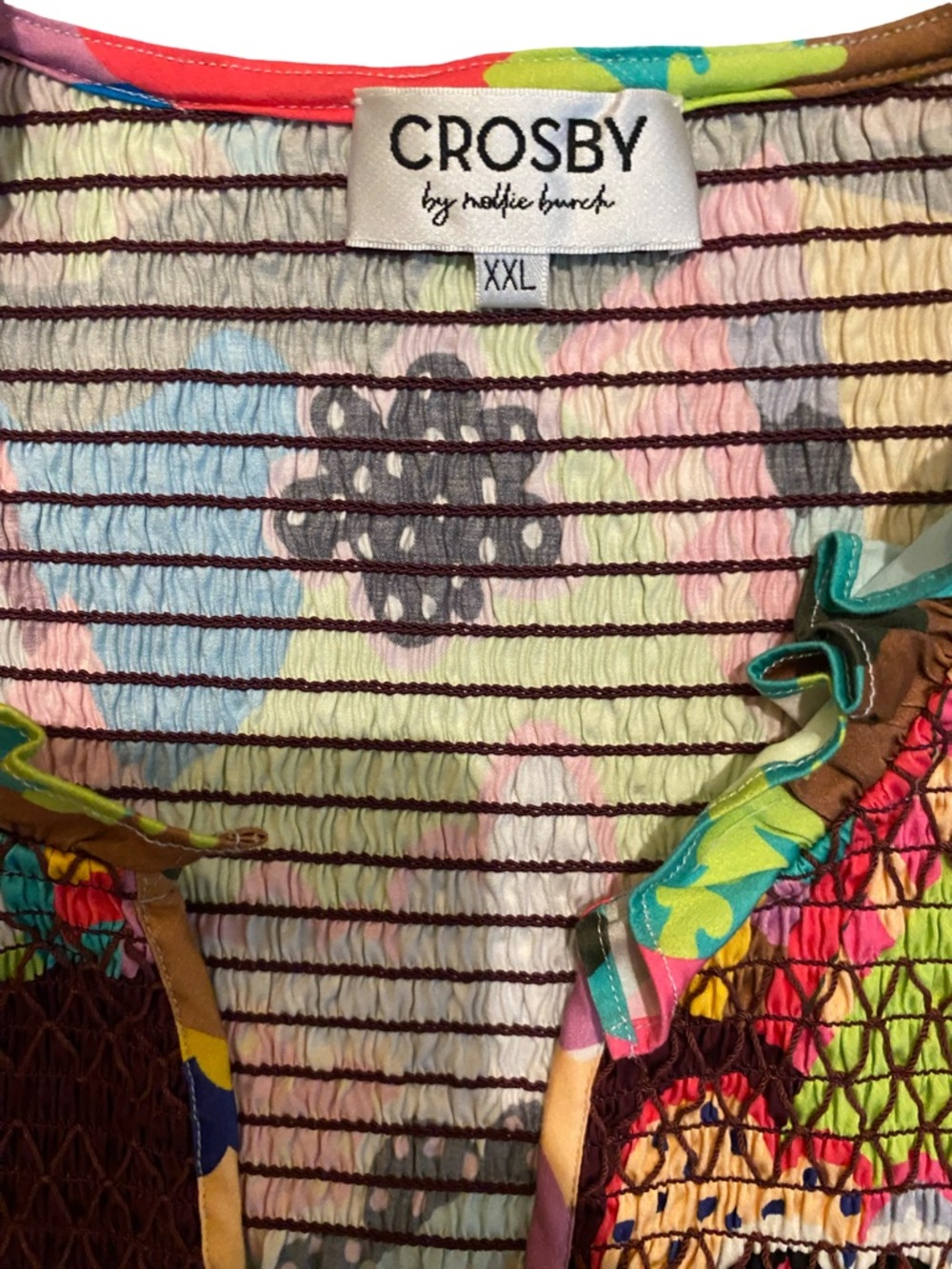 CROSBY by Mollie Burch xxl Multicolor Printed Ruffle-Neck Blouse short sleeve - Picture 2 of 3
